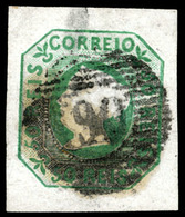 PORTUGAL. 3º. 50rs. Yellow Green. Mammouth Margins, Cancelled "90" (Montemor-o-velho). V. Fine And Scarce. - Other & Unclassified
