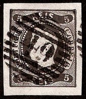 PORTUGAL. Af 19. 1866. Curly Label 5rs Intense Black Imperf Issue, Huge Margins, Cancelled "49" (Horta, Azores Islands). - Altri & Non Classificati