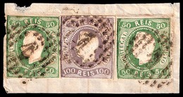 PORTUGAL. Af 23º (x2), 25º. 1866. Imperf Issue, On Piece "1" Dots. - Other & Unclassified