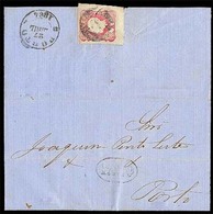 PORTUGAL. 1864. Cellorico To Porto / EL. Franked On Reverse 25 Rs. Plate IV / Corner Of Sheet / Rare Oval Mark "Basto" ( - Altri & Non Classificati