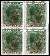 PUERTO RICO. PRUEBAS. Bloque De 4 3c Castaño Amarillo Y 8m.verde Amarillo Impresiones Invertidas Montadas S/d. Mint No G - Porto Rico