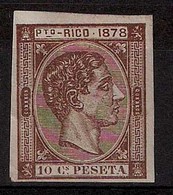 PUERTO RICO. 1878. Ed 19s(*). 10c. Castaño Rojo. SIN DENTAR. Borde Hoja Inferior. Lujo Y Gran Rareza. Ed. 06. Sello Clav - Puerto Rico