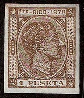 PUERTO RICO. 1878. Ed. 22s. 1pta. S/d. Grandes Margenes. Preciosa Presencia. Esquina Adelgazada. Cat 06 70 Euros. - Porto Rico