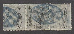 PUERTO RICO. 1876. Ed 3º (x3). 25c Gris Azul, Tira Horizontal De Tres Matasellos Parrilla Azul. Precioso Pieza De Exposi - Porto Rico