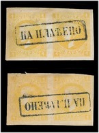 SERBIA. 1872. Yv 25º (4), 1p Yellow, Two Used Pairs Showing Central Box Stline In Opposite Reading Directions. Fine Duo. - Servië