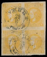 SERBIA. 1872. Yv 25º (4). 1p Yellow, Block Of Four Used Uzice Central Cds (29 June). Exceptionally Rare Circulated. Exhi - Servië