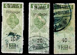 SIAM. 1907. Postal Fiscal Issue. 10, 20 And 40 ATT, Used. The 10 ATT Variety Oval Stop. Some Small Faults, As Usual In T - Siam