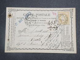 FRANCE - Carte Précurseur De Chauny Pour Paris En 1873 , Affranchissement Cérès , Oblitération Ambulant - L 15205 - Cartes Précurseurs