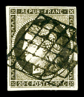 O N°3c, 20c Gris-noir Sur Jaune Foncé. TB (signé Calves/certificat)  Qualité: O  Cote: 520 Euros - 1849-1850 Cérès