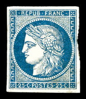 * N°4, 25c Bleu, Gomme Partielle. TTB. R. (certificat)  Qualité: *  Cote: 8500 Euros - 1849-1850 Ceres