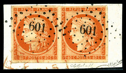 O N°5a, 40c Orange-vif En Paire Obl PC '601' Sur Son Support, Pièce Choisie, TTB (signé/certificat)   Qualité: O  Cote:  - 1849-1850 Ceres