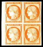 ** N°5A, 40c Orange Foncé En Bloc De Quatre Bord De Feuille Latéral, Magnifique. SUP. R.R. (signé Brun/certificat)  Qual - 1849-1850 Cérès