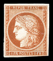 (*) N°7B, 1F Vermillon Terne Foncé, Léger Pelurage, Provenant De La Collection Lafayette (lot N°76), Très Belle Nuance.  - 1849-1850 Cérès