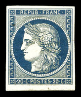 * N°8a, Non émis, 20c Bleu Foncé, Grande Fraîcheur, R.R. SUP (signé Calves/certificat)  Qualité: *  Cote: 4200 Euros - 1849-1850 Cérès