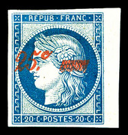 * N°8A, Non émis, 25c Sur 20c Bleu, Bord De Feuille Latéral Droit, Fraîcheur Postale. SUPERBE. R.R.R. (certificats)  Qua - 1849-1850 Cérès