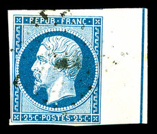 O N°10b, 25c Bleu, Bord De Feuille Latéral Droit Avec FILET D'ENCADREMENT, Très Jolie Pièce (certificat)  Qualité: O  Co - 1852 Louis-Napoléon