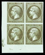 ** N°11c, 1c Mordoré En Bloc De Quatre Coin De Feuille, Fraîcheur Postale. SUP (signé Brun/certificats)  Qualité: ** - 1853-1860 Napoléon III.