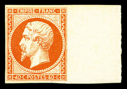 * N°16a, 40c Orange-vif, Grand Bord De Feuille Latéral, Fraîcheur Postale. SUPERBE. R.R. (certificat)  Qualité: * - 1853-1860 Napoleone III