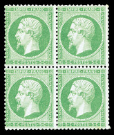 * N°20, 5c Vert En Bloc De Quatre, Frais (signé Brun/certificat)  Qualité: *  Cote: 1750 Euros - 1862 Napoléon III.