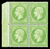 ** N°20g, 5c Vert-jaune Sur Verdâtre, Bloc De Quatre Bdf, Très Bon Centrage. Fraîcheur Postale. SUPERBE (certificat)  Qu - 1862 Napoleone III