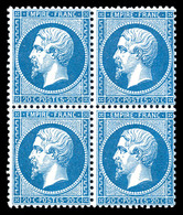 ** N°22a, 20c Bleu Foncé En Bloc De Quatre (1ex* Quasi**), Fraîcheur Postale. SUP (signé Brun/certificat)  Qualité: ** - 1862 Napoléon III.