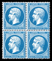 ** N°22a, 20c Bleu Foncé En Bloc De Quatre (1ex* Quasi**), Fraîcheur Postale. SUP (signé Brun/certificat)  Qualité: ** - 1862 Napoleon III