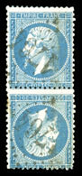 O N°22b, 20c Bleu, Paire Tête-bêche Verticale Des Défauts Mais Belle Présentation (signé Scheller/Calves/certificat)  Qu - 1862 Napoléon III.