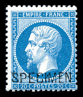 ** N°22d, 20c Bleu Surchargé 'SPECIMEN'. TTB (certificat)  Qualité: ** - 1862 Napoleon III