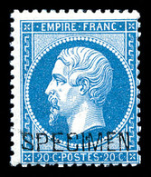 ** N°22d, 20c Bleu Surchargé 'SPECIMEN'. TTB (certificat)  Qualité: ** - 1862 Napoléon III