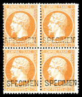 ** N°23d, 40c Orange Surchargé 'SPECIMEN' En Bloc De Quatre (2ex*), Fraîcheur Postale, TTB (certificat)  Qualité: ** - 1862 Napoléon III.