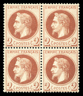 ** N°26B, 2c Rouge-brun Clair Type II En Bloc De Quatre (2ex*). TTB (certificat)  Qualité: ** - 1863-1870 Napoleon III With Laurels