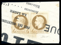 O N°27B, 4c Mordoré En Paire Obl Typographique Des Journaux Sur Son Support. TTB (certificat)  Qualité: O - 1863-1870 Napoléon III. Laure