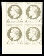 ** N°27Bf, Rothschild, 4c Gris Non Dentelé En Bloc De Quatre Coin De Feuille (1ex), Fraîcheur Postale, SUP (certificat)  - 1863-1870 Napoléon III. Laure