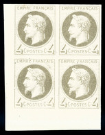 ** N°27Bf, Rothschild, 4c Gris Non Dentelé En Bloc De Quatre Coin De Feuille (1ex), Fraîcheur Postale, SUP (certificat)  - 1863-1870 Napoléon III Con Laureles