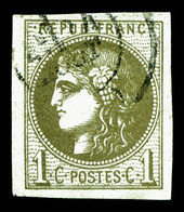 O N°39Cc, 1c Olive Bronze Rep 3, Jolie Pièce, TTB (signé Brun)  Qualité: O  Cote: 325 Euros - 1870 Emission De Bordeaux