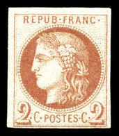 * N°40Af, 2c Chocolat Clair Report 1, Impression Très Fine Dite De Tours, RARE Et SUP (certificat)   Qualité: *  Cote: 2 - 1870 Bordeaux Printing