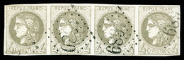 O N°41B, 4c Gris Rep 2, Bande De 4 Obl GC 1689. SUP (signé Margues/certificat)  Qualité: O  Cote: 1600 Euros - 1870 Ausgabe Bordeaux