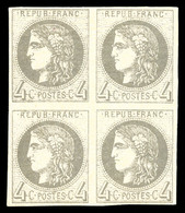 ** N°41Ba, 4c Gris Jaunâtre Rep 2, Bloc De Quatre, Fraîcheur Postale. SUP (signé Calves/certificat)  Qualité: ** - 1870 Emission De Bordeaux