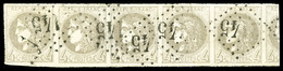 O N°41Bb, 4c Gris-lilas Report 2, Très Jolie Bande De 5 Avec Voisin (pd) Obl GC 2145, R.R (signé Scheller/certificat)  Q - 1870 Bordeaux Printing