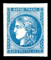 * N°45B, 20c Bleu Type II Report 2, Grandes Marges Avec 4 Voisins. SUP. R.R. (signé Calves/certificat)  Qualité: * - 1870 Bordeaux Printing