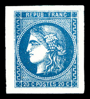 * N°46B, 20c Bleu, Grandes Marges, Pièce Choisie. SUP. R.R. (signé Calves/certificat)  Qualité: * - 1870 Emissione Di Bordeaux