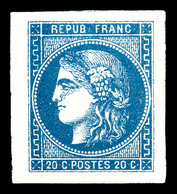 * N°46B, 20c Bleu, Grandes Marges, Pièce Choisie. SUP. R.R. (signé Calves/certificat)  Qualité: * - 1870 Ausgabe Bordeaux