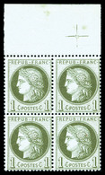 ** N°50, 1c Vert Olive En Bloc De Quatre Bdf Avec Croix De Repère. TTB (certificat)  Qualité: ** - 1871-1875 Ceres