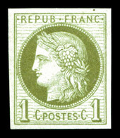 ** N°50c, 1c Vert-olive Non Dentelé. TTB (signé Calves/certificat)  Qualité: ** - 1871-1875 Cérès