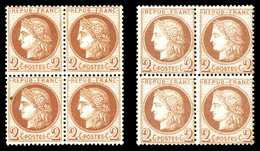 ** N°51/51a, 2c Cérès: Rouge-brun Et Brun-rouge Foncé, Les 2 Exemplaires En Blocs De Quatre (2ex*). TTB (signés Scheller - 1871-1875 Cérès