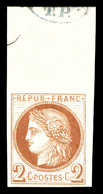 ** N°51c, 2c Rouge-brun, Non Dentelé, Haut De Feuille Avec Contrôle 'TP' En Bleu. SUP (signé Scheller/certificat)  Quali - 1871-1875 Cérès