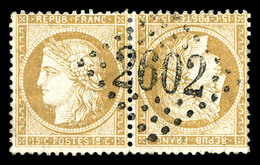 O N°59b, 15c Bistre En Paire Tête-bêche Obl GC '2602', TRÈS JOLIE PIÈCE, RARE (signé Scheller/certificat)  Qualité: O  C - 1871-1875 Cérès