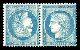 (*) N°60Ab, 25c Bleu En Paire Tête-bêche, Infime Pelurage, Jolie Pièce (signé Calves/certificat)  Qualité: (*)  Cote: 13 - 1871-1875 Cérès