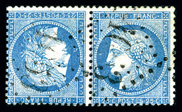 O N°60Ab, 25c Bleu En Paire Tête-bêche, Oblitération Légère, R.R. SUP (signé Calves/certificat)  Qualité: O  Cote: 5500  - 1871-1875 Cérès