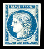 * N°60Ac, Granet, 25c Bleu Non Dentelé. TTB (certificat)  Qualité: *  Cote: 650 Euros - 1871-1875 Cérès